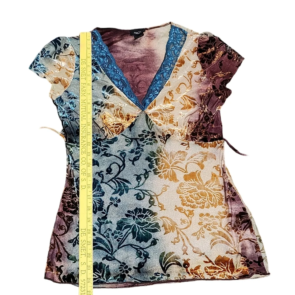 Y2K Velvet Burnout Babydoll Top Womens Small Multicolor Ombre Fairy Whimsigoth - Picture 7 of 11